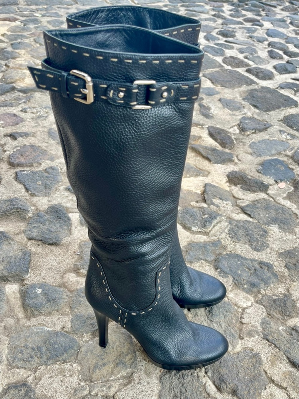 NEW! Fendi Selleria Whipstitch Grained Leather Knee-High Stiletto Boots - Picture 4 of 9